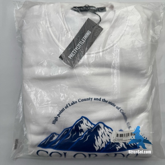1102 NWT PrettyLittleThing Oversized Sweatshirt Colorado Print - Size L - White - Picture 3 of 8